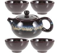 JHKNNK Ceramic Kiln-Changed Tea Set 5pcs Chinese Kung Fu Teaware Kit with Teapot and Cups for Home Tea Brewing and Tearoom Use
