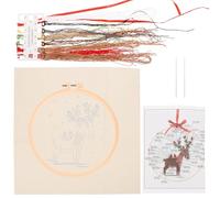 JHKNNK Cotton Christmas Embroidery Kit DIY Craft Set for Beginners, White | Xmas Theme Stitching Kit, Pre-printed Fabric for Hoop Projects, Relaxing Hobby for Gift Crafters