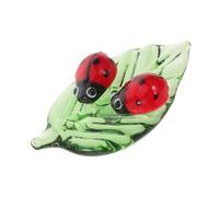 JHKNNK Crystal Glass Ladybug Figurines with Green Leaf Base, 2Pcs Miniature Animal Statues for Table Desk and Small Decorative Animal Figurines, Collectible Paperweight Ornament,