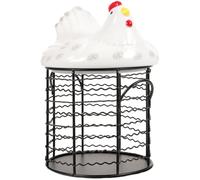 JHKNNK Farm-style Ceramic and Iron Egg Basket with Chicken Lid Convenient Countertop Egg Storage and Food Holder for Kitchen and Fruits Creative Wire Basket for Fresh