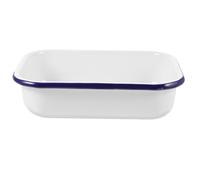 JHKNNK Heat-Resistant Enamel Baking Pan, White Rectangular Roasting Tray with Blue Rim, 16X22Cm, Suitable for Pudding, Cookie Baking and Oven Use