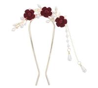 JHKNNK U Shaped Hairpin with Faux Pearl and Rose Tassels Made from Resin and Metal Cloth, Suitable for Women’S Bridal and Wedding Hair Styling