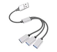 JHKNNK USB Splitter Cable 1 Male to 3 Female, 5v/2a Max, High Speed Transmission, Aluminium Alloy Nylon, for Flash Drive and Hard Disk, Laptop Car Use