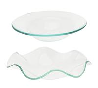 JHKNNK Wax Melt Warmer Replacement Glass Dish 2Pcs Set, 100Mm Flat 115Mm Wavy Plates, Smooth Glass Bowls for Candle Oil Burners and Spa Aromatherapy
