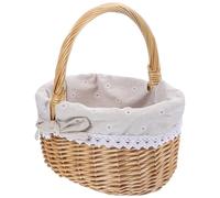 JHKNNK Wicker Basket with Linen Liner for Picnic Party and Wedding, Small Hand-Woven Rattan Storage Basket for Snacks and Desserts, Pastoral Style