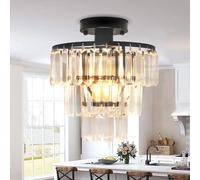 JHLBYL Black Crystal Ceiling Lamp, 1-Light Metal Crystal Chandelier, Industrial Black Ceiling Light with Dimmable E27 Base for Bedroom, Kitchen, Hallway