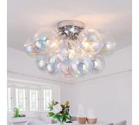JHLBYL Chrome Bubble Ceiling Light, 3-Light E14 Modern Flush Mount Chandelier with 13 Iridescent Glass Globes, Cluster Sputnik Lamp for Bedroom Hallway Low Ceilings