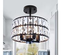 JHLBYL Modern Crystal Ceiling Lighting, 4-Light Metal Black Chandelier Ceiling Light, Retro Industrial Semi Flush Mount Ceiling Lighting with E14 Lamp Holder