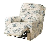 JHLD 1/2/3 Seater Stretch Recliner Cover, Printed Recliner Chair Cover With Side Pocket Machine Washable Recliner Slipcovers Recliner Protector For Living Room-D-1 seater