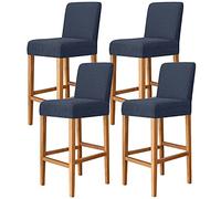 JHLD Jacquard Bar Stool Covers, Stretch Barstool Slipcover Furniture Chair Seat Cover Elastic Dining Chair Covers Removable Washable For Short Back Chair-Navy-set of 4