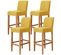 JHLD Jacquard Bar Stool Covers, Stretch Barstool Slipcover Furniture Chair Seat Cover Elastic Dining Chair Covers Removable Washable For Short Back Chair-yellow-set of 4