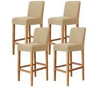 JHLD Jacquard Bar Stool Covers, Stretch Barstool Slipcover Furniture Chair Seat Cover Elastic Dining Chair Covers Removable Washable For Short Back Chair-Khaki-set of 4