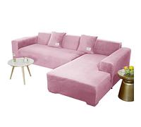 JHLD Sectional Couch Covers, Stretch Sofa Cover Velvet L-shaped Sofa Cover Soft Non Slip Furniture Protector For Corner Sofa-Pink-2 seater+2 seater