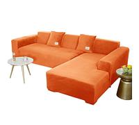 JHLD Sectional Couch Covers, Stretch Sofa Cover Velvet L-shaped Sofa Cover Soft Non Slip Furniture Protector For Corner Sofa-Orange-4 seater+4 seater