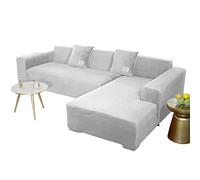JHLD Sectional Couch Covers, Stretch Sofa Cover Velvet L-shaped Sofa Cover Soft Non Slip Furniture Protector For Corner Sofa-light grey-2 seater+3 seater