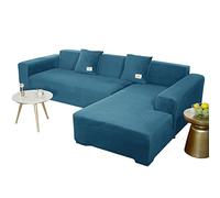 JHLD Sectional Couch Covers, Stretch Sofa Cover Velvet L-shaped Sofa Cover Soft Non Slip Furniture Protector For Corner Sofa-Peacock blue-2 seater+3 seater