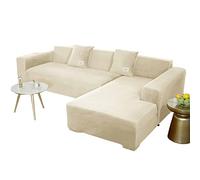 JHLD Sectional Couch Covers, Stretch Sofa Cover Velvet L-shaped Sofa Cover Soft Non Slip Furniture Protector For Corner Sofa-Beige-2 seater+2 seater