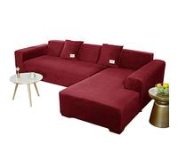 JHLD Sectional Couch Covers, Stretch Sofa Cover Velvet L-shaped Sofa Cover Soft Non Slip Furniture Protector For Corner Sofa-Wine red-2 seater+2 seater
