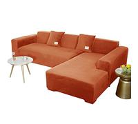 JHLD Sectional Couch Covers, Stretch Sofa Cover Velvet L-shaped Sofa Cover Soft Non Slip Furniture Protector For Corner Sofa-Orange A-3 seater+3 seater