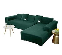 JHLD Sectional Couch Covers, Stretch Sofa Cover Velvet L-shaped Sofa Cover Soft Non Slip Furniture Protector For Corner Sofa-Dark green-2 seater+2 seater