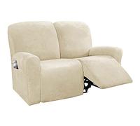 JHLD Stretch Recliner Cover, Velvet Recliner Chair Cover 1/2/3 Seater Recliner Slipcovers Soft Recliner Protector Non Slip With Elastic Bottom Furniture Protector For Kids Pets-Beige-2 seats
