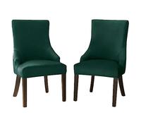 JHLD Velvet wingback side chair slipcover, armless wingback chair cover Stretch Soft sloping Armchair Covers Removable Washable for Dining Room Banquet-dark green-2 Piece
