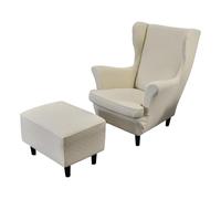 JHLD Wing Chair Cover Set, 3 Piece Wing Chair Slipcover With Ottoman Cover Removable Washable For Living Room-Beige-3 Piece