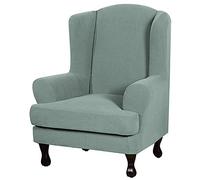 JHLD Wing Chair Slipcover, Jacquard Stretch Wing Chair Slipcover Waterproof Quick Set Wingback Chair Cover Machine Washable Wingback Chair Slipcover-green-2Piece
