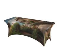 JHLMN 6FT Spandex Table Cloth Italy Tuscan Rectangle Tablecloth for Folding Tables Wrinkle-Free Tablecloths Stretch Picnic Table Cover for Party Wedding Tablecloths Protector