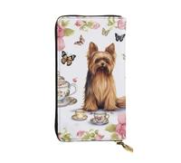 JHLMN Animal Flamingo Women's Wallets Ladies Credit Card Holder Slim Thin Leather Clutch Cell Phone Handbag for Women, Yorkshire Terrier Tea Party Butterflies Roses, One Size, Classic