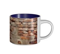 JHLMN Ceramic Coffee Mug 15 oz Coffee Cup with Large Handle Tea Cups Ancient Worn Brick Wall Novelty Tea Mugs Large Porcelain Travel Mug for Men Women Office Work