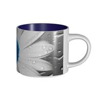 JHLMN Ceramic Coffee Mug 15 oz Coffee Cup with Large Handle Tea Cups White Blue Daisy Novelty Tea Mugs Large Porcelain Travel Mug for Men Women Office Work