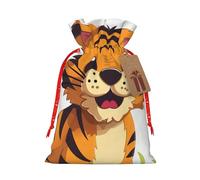 JHLMN Extra Large Christmas Gift Bags with Tag Christmas Wrapping Bags Reusable Christmas Treats Bags Spotted Tiger Drawstring Xmas Goodie Bags Party Favor Bags for Holiday Winter Medium