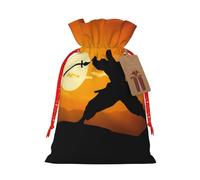 JHLMN Extra Large Christmas Gift Bags with Tag Christmas Wrapping Bags Reusable Christmas Treats Bags Sun Karate Silhouette Drawstring Xmas Goodie Bags Party Favor Bags for Holiday Winter Small