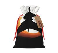 JHLMN Extra Large Christmas Gift Bags with Tag Christmas Wrapping Bags Reusable Christmas Treats Bags Karate silhouette Drawstring Xmas Goodie Bags Party Favor Bags for Holiday Winter Medium