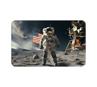 JHLMN Flannel Doormat Absorbent Non-Slip Floor Mat Astronaut Landing On The Moon Welcome Door Mats Personalised Entry Way Mat Washable Bath Rug for Outdoor Kitchen Bedroom 20 X 31.5 Inch