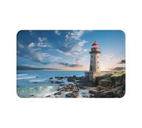 JHLMN Flannel Doormat Absorbent Non-Slip Floor Mat Beach Lighthouse Welcome Door Mats Personalised Entry Way Mat Washable Bath Rug for Outdoor Kitchen Bedroom 20 X 31.5 Inch
