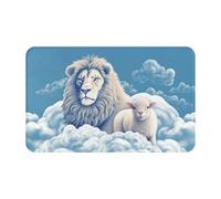 JHLMN Flannel Doormat Absorbent Non-Slip Floor Mat Lamb with A Lion On The Clouds Welcome Door Mats Personalised Entry Way Mat Washable Bath Rug for Outdoor Kitchen Bedroom 20 x 31.5 inch