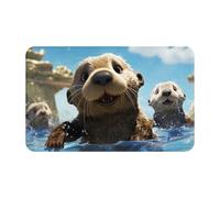 JHLMN Flannel Doormat Absorbent Non-Slip Floor Mat Lovely Sea Otter Welcome Door Mats Personalised Entry Way Mat Washable Bath Rug for Outdoor Kitchen Bedroom 20 x 31.5 inch