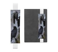 JHLMN Pen Holder for Notebook Adjustable Elastic Band Pencil Holder Black Crow Birds Bookmark PU Leather Pen Sleeve Pouch Pencil Case Book Marks Page Marker for Planners Journals Book