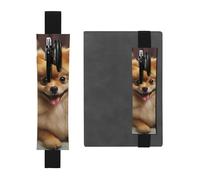 JHLMN Pen Holder for Notebook Adjustable Elastic Band Pencil Holder Cute Pomeranian dog Bookmark PU Leather Pen Sleeve Pouch Pencil Case Book Marks Page Marker for Planners Journals Book