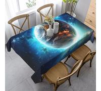 JHLMN Rectangle Tablecloth Waterproof Jacquard Tablecloths Wrinkle-Free Washable Decorative Fabric Farmhouse Dining Table Covers Blue Earth in The Space Indoor Outdoor Table Cloth 35" x 55"