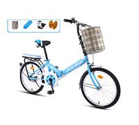JHNEA 16 Inch Folding Bike, Single Speed Low Step-Through Steel Frame Foldable Compact Bicycle with Comfort Saddle Carrying Bag and Rack,Blue-A