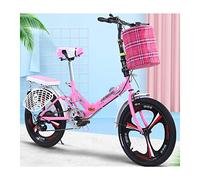 JHNEA 20 Inch 6 Speed Folding Bike, Low Step-Through Steel Frame Foldable Compact Bicycle with Rack and Carrying Bag for Adults,Pink-C