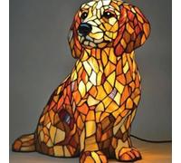 JHNGYJY Dog Series Art Night Light, Dogs Themed LED Resin Tabletop Lamp, Retro Stained Glass Style 3D Night Light, Animal Home Decoration and Gift for Dog Lovers, Golden Retriever B