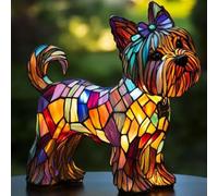 JHNGYJY Dog Series Art Night Light, Dogs Themed LED Resin Tabletop Lamp, Retro Stained Glass Style 3D Night Light, Animal Home Decoration and Gift for Dog Lovers, Yorkshire Terrier A