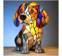 JHNGYJY Dog Series Art Night Light - Retro Stained Resin Puppy Table Lamp, 3D Cute Pet Bedside Night Light, USB Powered Animal Lamp for Bedroom, Living Room, and Gift for Dog Lovers, Beagle