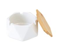 JHNIF Simple Geometric Ceramic Ashtray with Bamboo Lid.