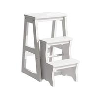 JHome-Stepladders Folding 3 Step Stool Stepladder, Portable Wood Step Stool for Household & Office & Kitchen, with Anti-Slip Wide Pedal, 400lbs Capacity, White