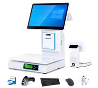JHOMHF 15.6'' Capacitive Touchscreen POS System With Weighing Retail Scale POS Terminal For Restaurant With Handheld Scanner,10 Paper Rolls Keyboard Cash Register,Printer(Singlescreen)